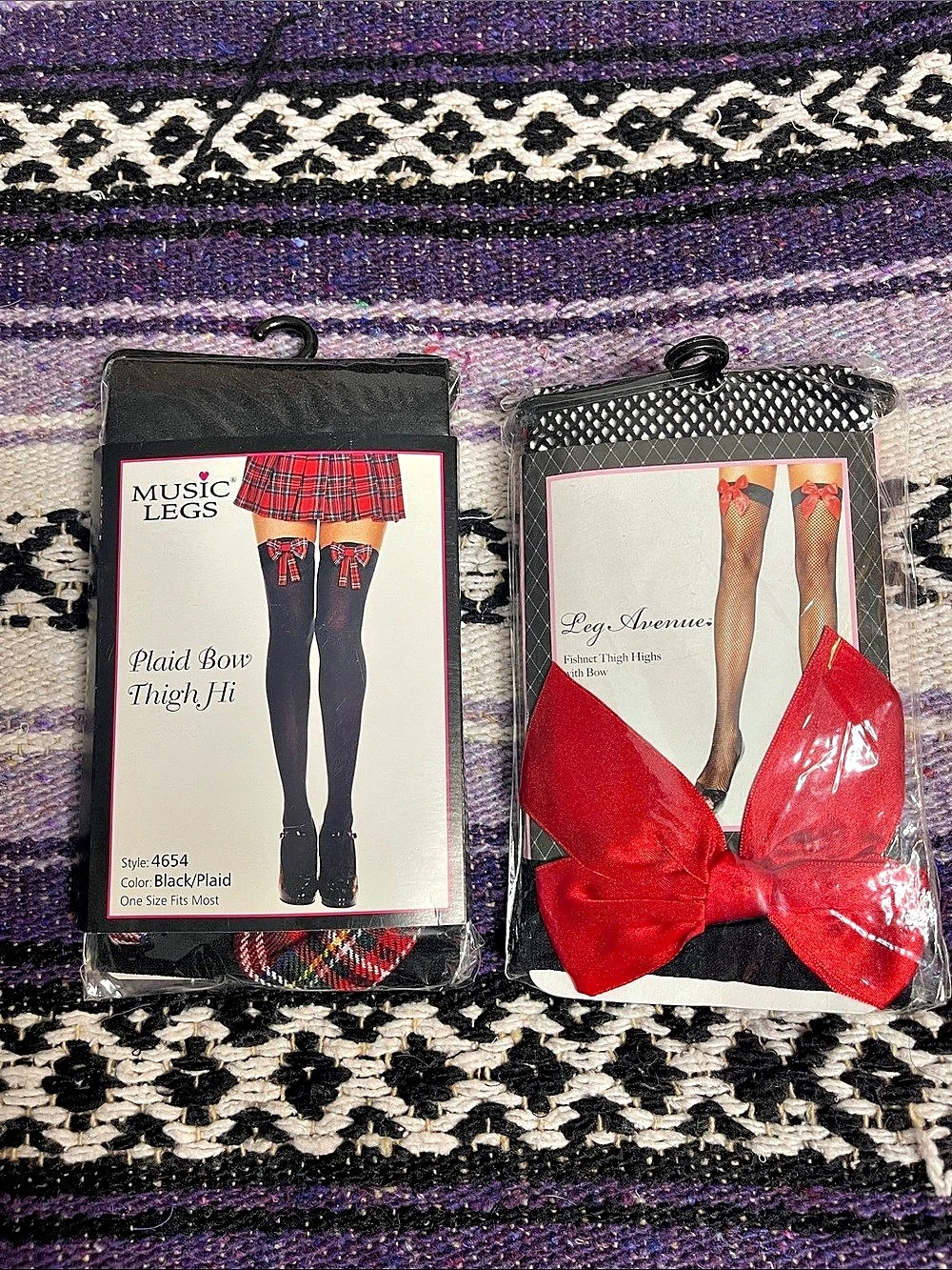 NEW! Music Legs Plaid Bow Thigh Hi Plaid Thigh-High Tights Black & Red NWT- lot